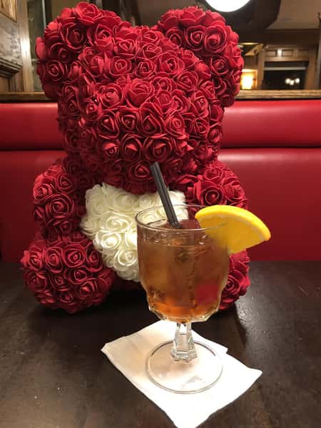 valentine's Day bear with Old Fashioned drink