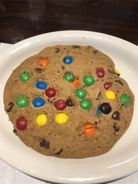 Jumbo M&M cookie on a plate