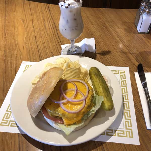 Veggie Burger with Cheese and onions and pickles