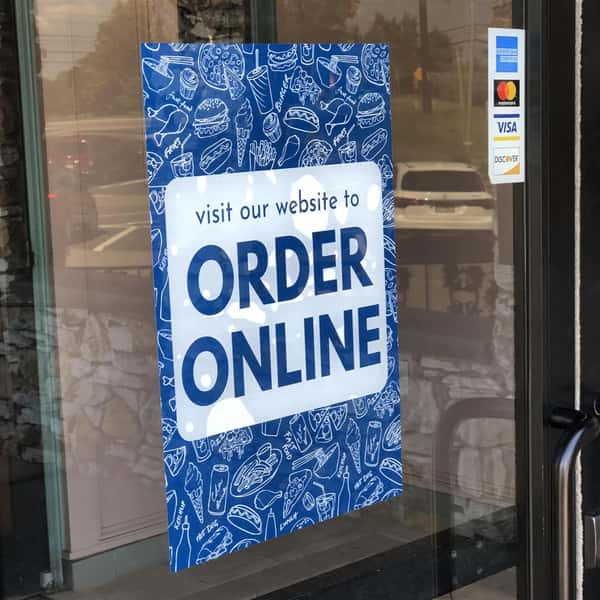 Order Online Sign on the front door