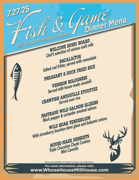 Fish & Game dinner menu