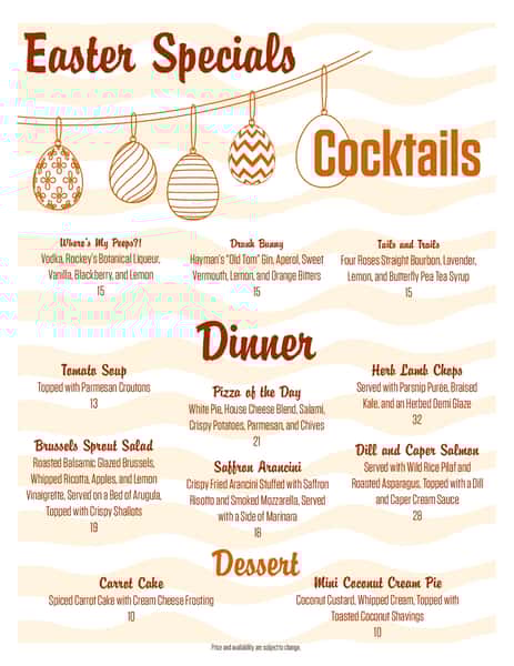 Easter Dinner Specials Menu