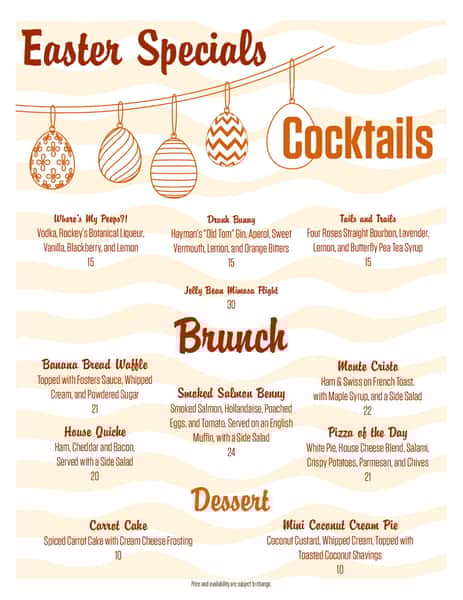 Easter Brunch Specials Menu