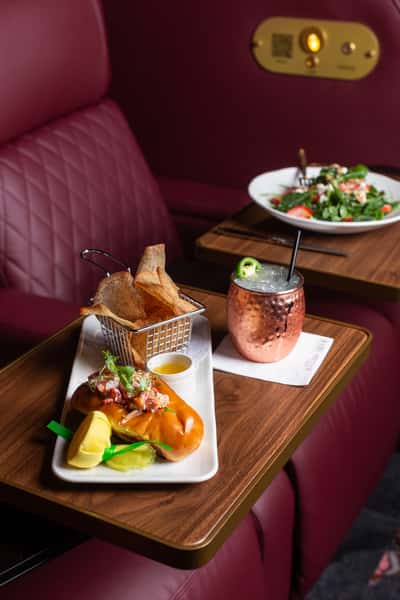pods, lobster roll, salad
