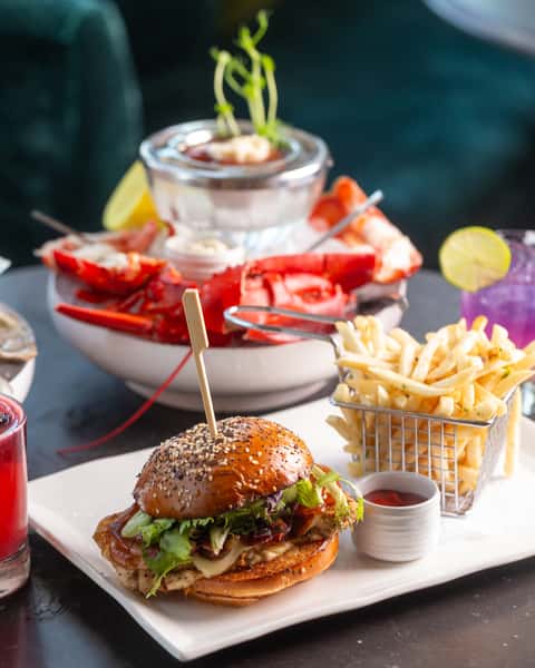 burger and lobster