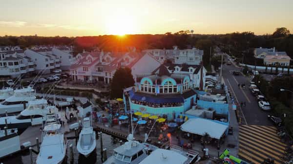 Aerial view of restaurant and marina