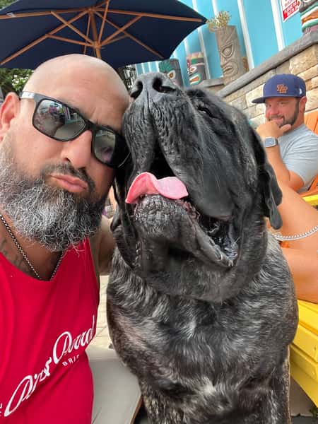 Mike with big sloppy doggo