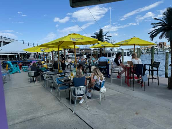 guests eating on patio