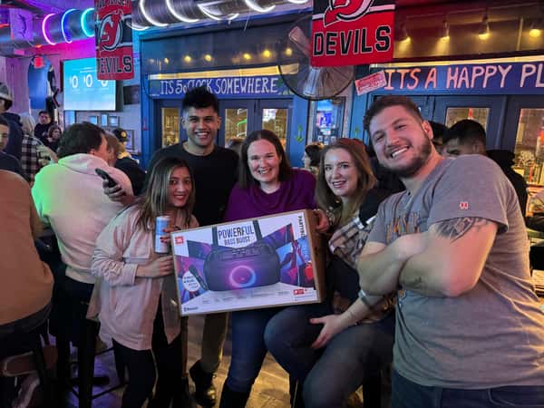 Guests with bingo prizes