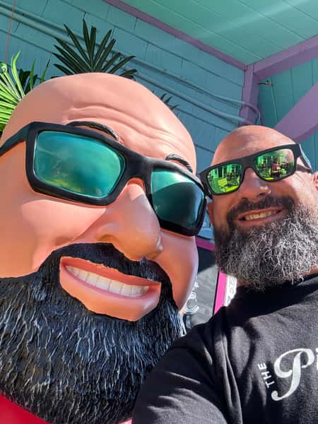 Mike with his giant bobblehead