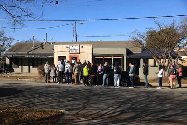 Patrons lined up in front of Redwood Smoke Shack