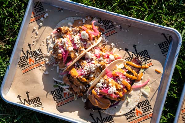 Three loaded bbq tacos