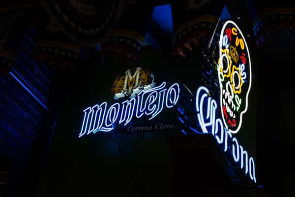 Montejo and Corona light signs