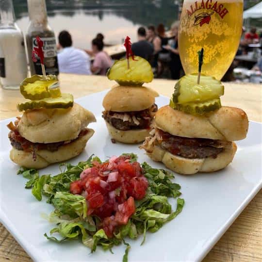 burger sliders with glass of beer