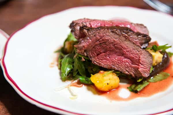 steak with veggies