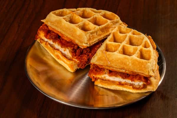 Spicy Fried Chicken Waffle Sandwich
