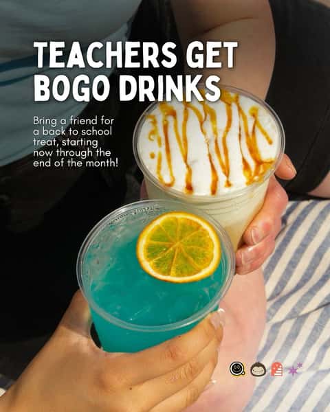 Happy back to school season! Now through the end of the month, teachers can get BOGO drinks at any NYAJ, Stella Nova, or ABE's! Bring a friend (or take one back to the classroom, or drink both, we won't judge.)
Tag a teacher friend!
And a very special additional deal for the special education teachers and paraprofessionals: 50% off all merch! This includes shirts, sweatshirts (for the cold classrooms), mugs and thermoses (for your coffee addiction), hats, and more!
Thank you for the work you do - we see you and we appreciate you. Have a great school year!