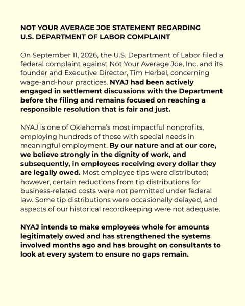 We believe our community deserves to hear directly from us. Please read our full statement regarding the U.S. Department of Labor complaint here and on our website at nyaj.coffee/press.
EDIT: Please direct all media inquiries to tim@nyaj.coffee.