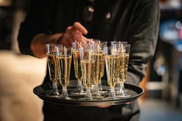 Tray of sparkling wine