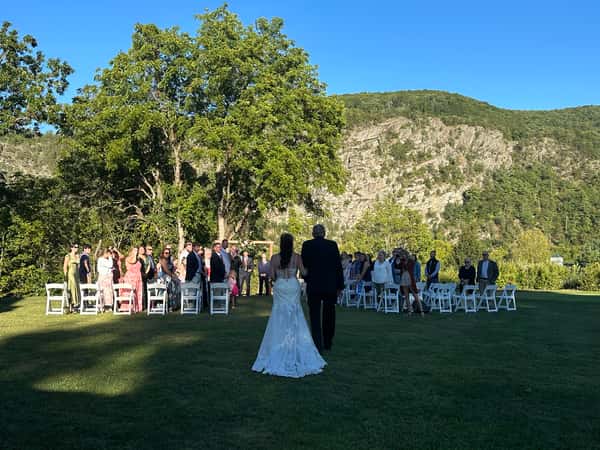 Bride and Groom Walking Down the Aisle at Cliff View