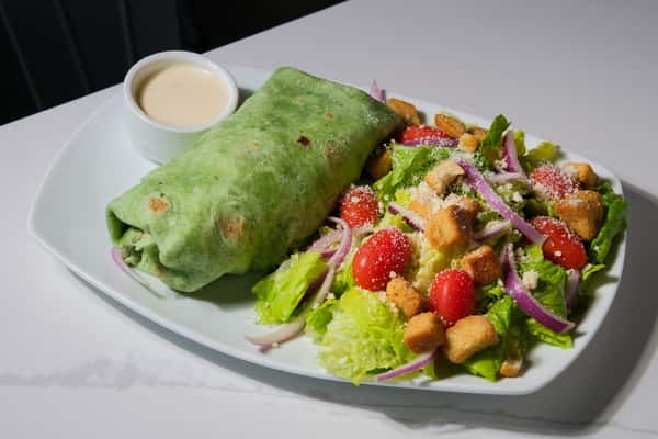 Impossible Chicken Wrap with Caesar Salad