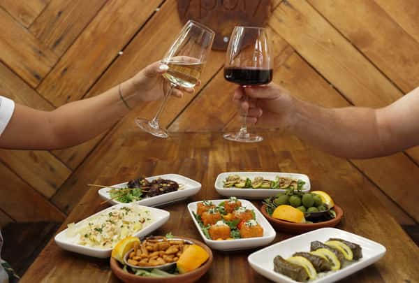 spread of food with two people