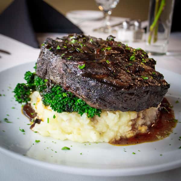 Steak and mashed potatoes dish