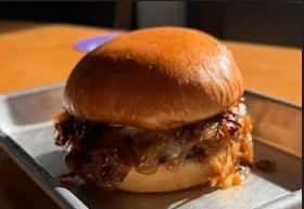 Caramelized Onion & Bacon Burger & Fries