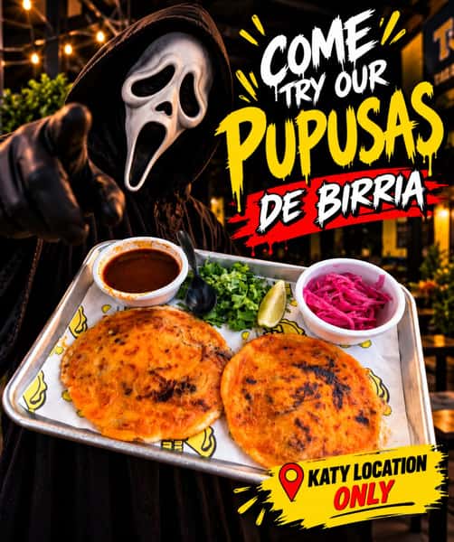 👻Even Ghostface couldn’t resist our PUPUSAS DE BIRRIA! 🤤
Golden, cheesy, loaded with delicious birria, and served with our flavorful consomé!
Come get yours… they’re KILLER! 😱
📍 KATY LOCATION ONLY
414 W Grand Parkway S
Katy, TX 77494
#TJBirriaYMas #PupusasDeBirria #KatyTX #katyfoodies
