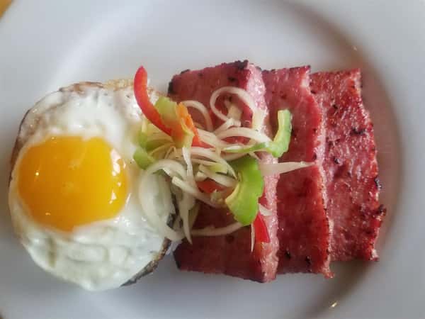 spam and a fried egg