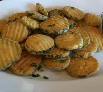 plate of fried sliced pickles