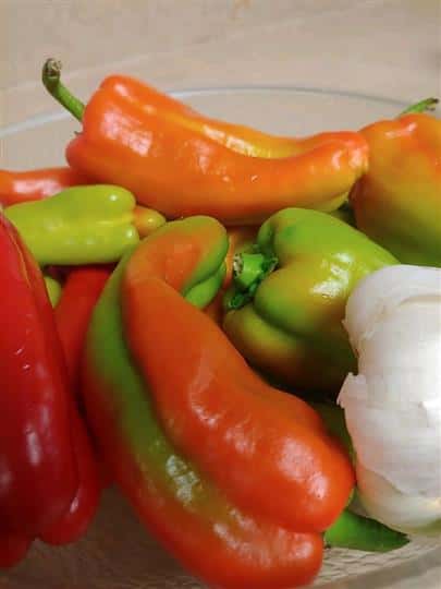 raw chilis stacked together