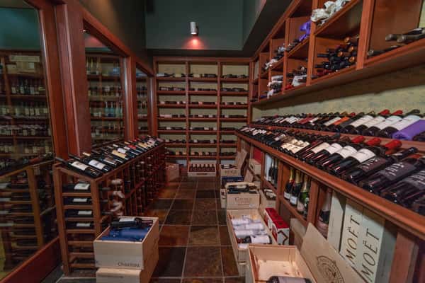 wine room with bottles long view