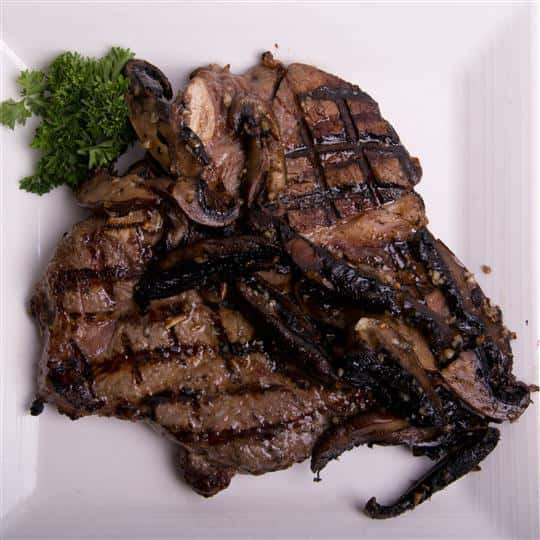 grilled steak with mushrooms
