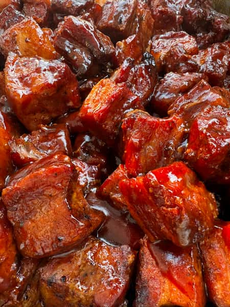 Close up of chunks of bbq