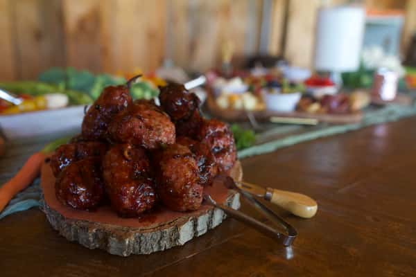 Wooden trunk table of bbq meat