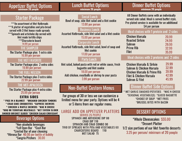 Catering menu