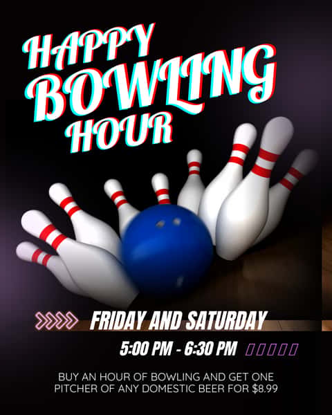 Your weekend forecast: 100% chance of strikes and good times! 🤩 Glide into Happy Bowling Hour every Friday & Saturday from 5–6:30 PM. An hour of bowling bliss and a pitcher of cold beer are waiting for you.