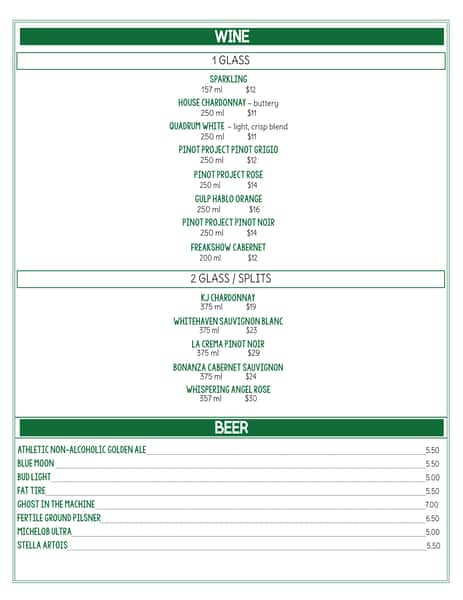 Bar menu page 1