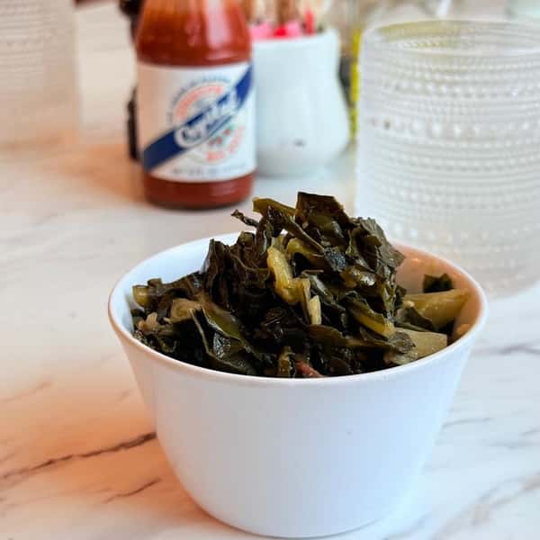 Bowl of braised collard greens