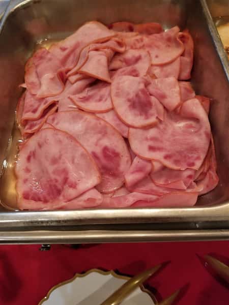 Sliced seasoned Ham in a pan