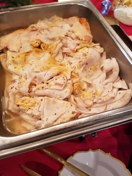 Sliced seasoned Turkey in a pan