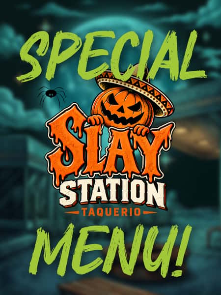 Our spooky season menu just rose from the grave at Slay Station! 🕸️🦇
GHOULS GRUB 🌮
🪦 Graveyard Queso & Chips, with blue cornmeal gravestones
🧙♀️ Witches Cauldron Chili
🦐 Bloody Mary Shrimp Taco
👁️ Gringo's Eyeball Taco
🧠 Fried Zombie Brain Avocado Taco
🍎 Poisoned Apple Wedges
🍪 Monster Mash Jumbo Cookie
POTIONS & ELIXIRS 🧪
🩸 Tru Blood Margarita (frozen blood orange)
🍎 Poison Apple (Aperol, Prosecco, apple cider, ginger beer)
🕷️ Black Widow Margarita (mezcal + blackberry)
🍑 Peaches & Screams Margarita (white peach + coconut cream)
🧙♀️ Witches Brew (frozen cappuccino martini)
🍂 Fall'n Pantalones, Scary Spice Sangria & Frozen Apple Cider (spike it!)
#GhoulsGrub #PotionsAndElixirs #TaquerioSlayStation #SpookySeason #HalloweenEats #HalloweenCocktails #MysticCT #Halloween