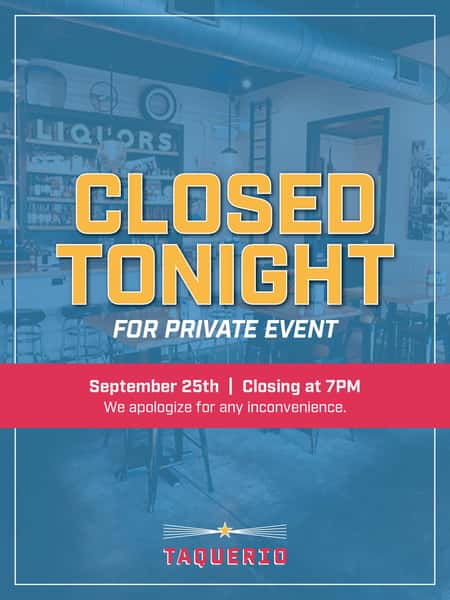 🚨Heads up! 🚨
We’re closing early TONIGHT for a private event. Our last seating will be at 7 PM, so stop by and grab your Taquerio favorites before then! 🌮💛
Thanks for understanding, we’ll see you soon!
#Taquerio #MysticCT #MexicanFood #Tacos #PrivateEvent