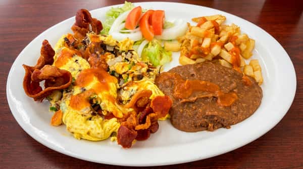 scrambled eggs beans