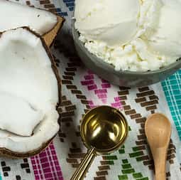 fresh coconut with ice cream