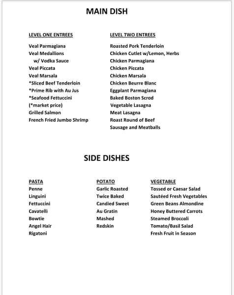 Catering menu