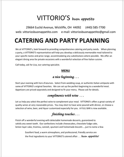 Catering menu