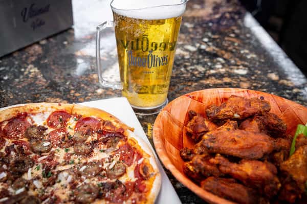 pizza, wings, and beer
