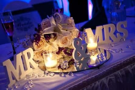 Wedding centerpiece in the middle of the table